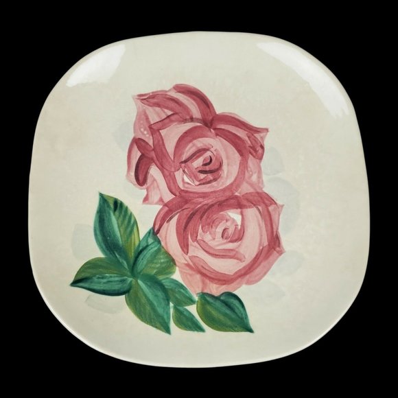 Red Wing Pottery Lexington Rose Plate Pink Green Flower Hand-Painted Vintage